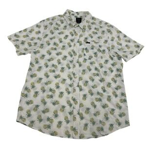 RVCA Shirt Men's Large Cream Pineapple Print Short Sleeve Button Up‎ Casual